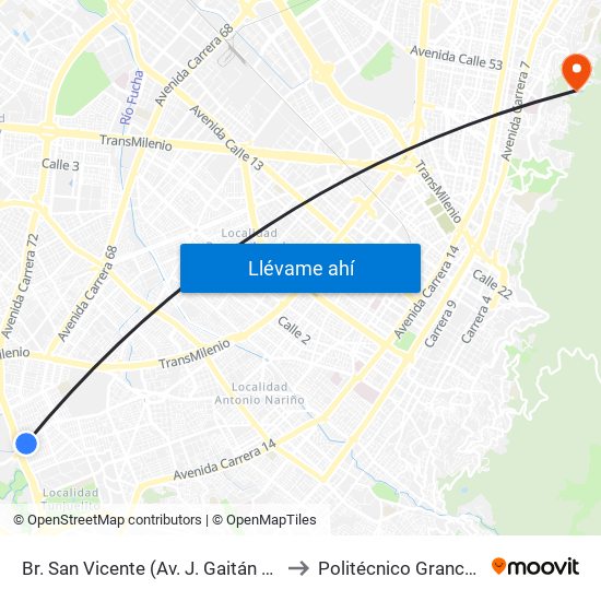 Br. San Vicente (Av. J. Gaitán C. - Av. Boyacá) to Politécnico Grancolombiano map