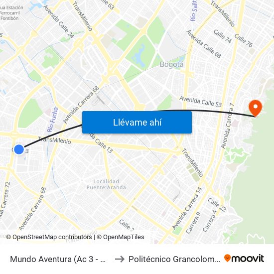 Mundo Aventura (Ac 3 - Kr 71c) to Politécnico Grancolombiano map