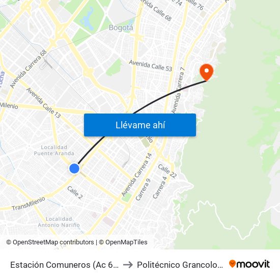 Estación Comuneros (Ac 6 - Ak 30) to Politécnico Grancolombiano map