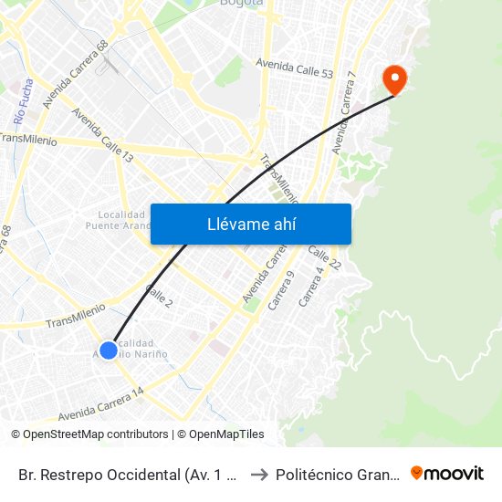 Br. Restrepo Occidental (Av. 1 De Mayo - Kr 26) (A) to Politécnico Grancolombiano map