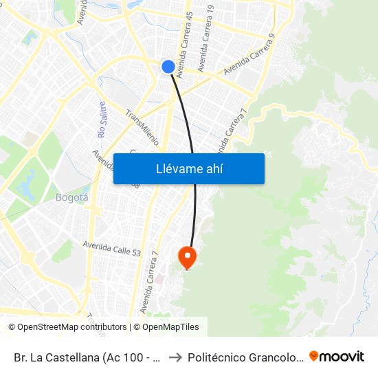 Br. La Castellana (Ac 100 - Kr 45) (A) to Politécnico Grancolombiano map