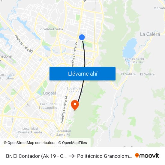 Br. El Contador (Ak 19 - Cl 135) to Politécnico Grancolombiano map