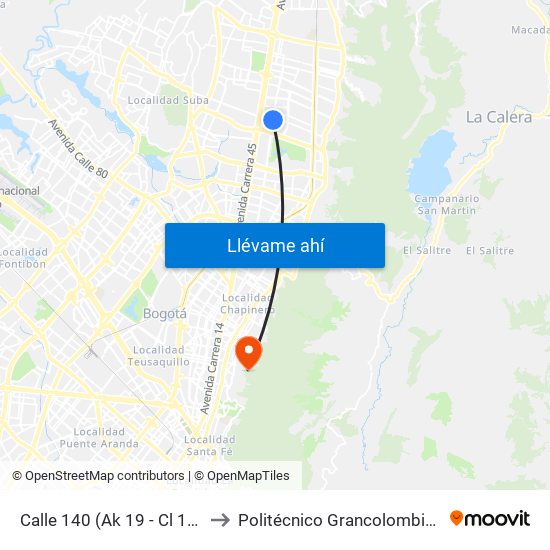 Calle 140 (Ak 19 - Cl 138) to Politécnico Grancolombiano map