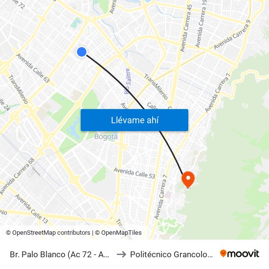 Br. Palo Blanco (Ac 72 - Ak 70) (A) to Politécnico Grancolombiano map