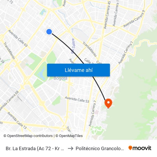 Br. La Estrada (Ac 72 - Kr 69k) (A) to Politécnico Grancolombiano map