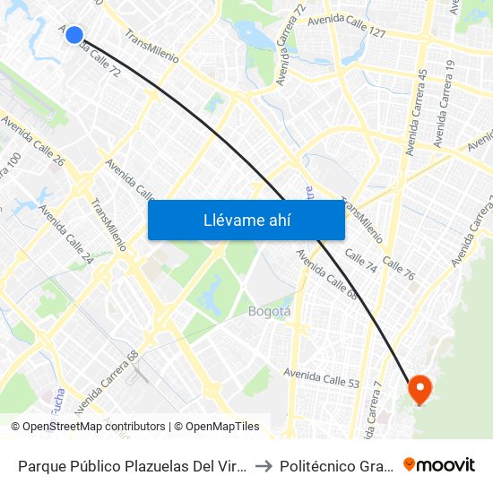 Parque Público Plazuelas Del Virrey (Ac 72 - Kr 105h) (A) to Politécnico Grancolombiano map