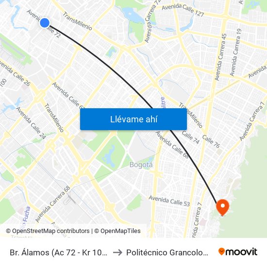 Br. Álamos (Ac 72 - Kr 101a) (A) to Politécnico Grancolombiano map