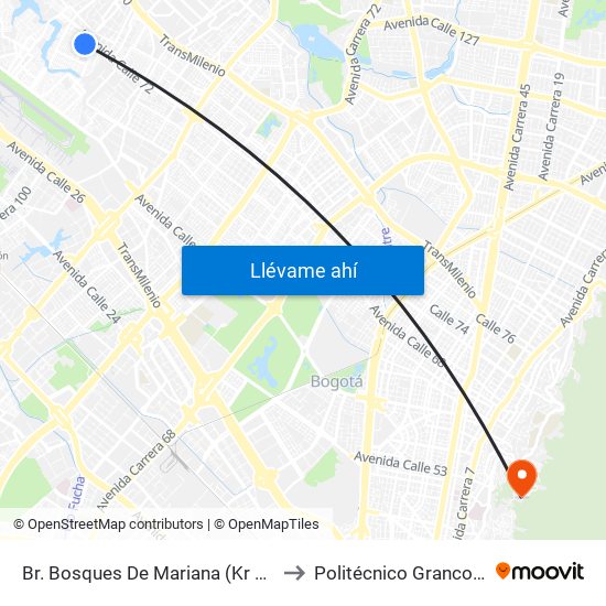 Br. Bosques De Mariana (Kr 106a - Cl 70f) to Politécnico Grancolombiano map