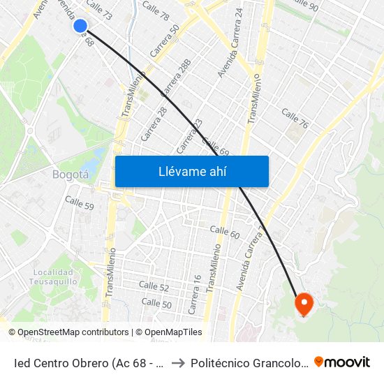 Ied Centro Obrero (Ac 68 - Kr 60) (A) to Politécnico Grancolombiano map