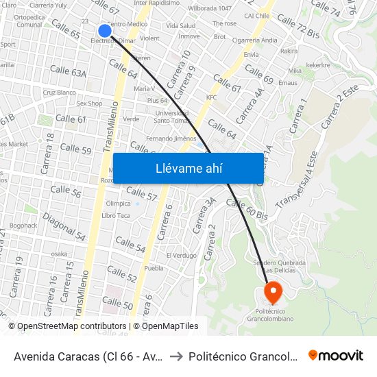 Avenida Caracas (Cl 66 - Av. Caracas) to Politécnico Grancolombiano map