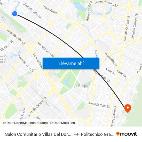 Salón Comunitario Villas Del Dorado (Kr 110 Bis - Cl 65b) to Politécnico Grancolombiano map