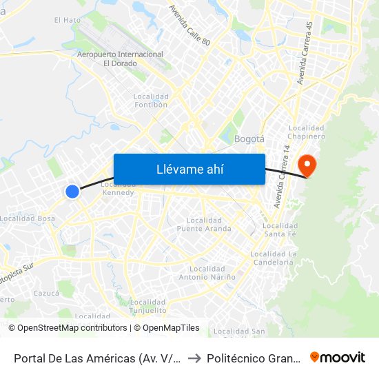 Portal De Las Américas (Av. V/cio - Av. C. De Cali) to Politécnico Grancolombiano map