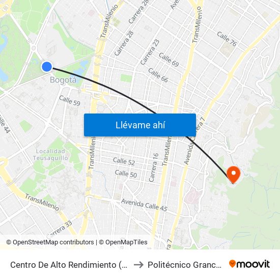 Centro De Alto Rendimiento (Ac 63 - Tv 59a) to Politécnico Grancolombiano map