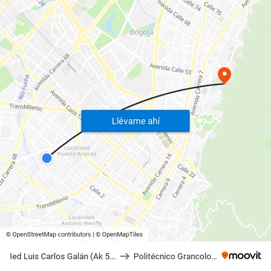 Ied Luis Carlos Galán (Ak 50 - Cl 1g) to Politécnico Grancolombiano map