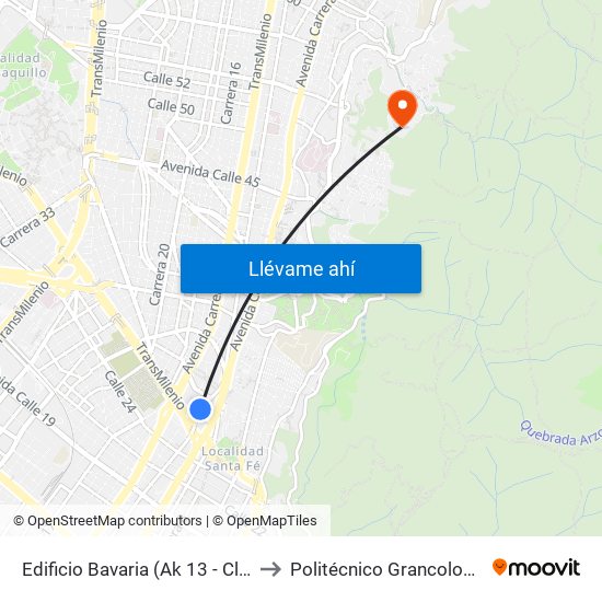 Edificio Bavaria (Ak 13 - Cl 27) (A) to Politécnico Grancolombiano map