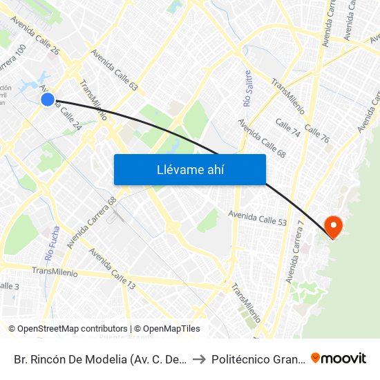 Br. Rincón De Modelia (Av. C. De Cali - Av. Esperanza) to Politécnico Grancolombiano map