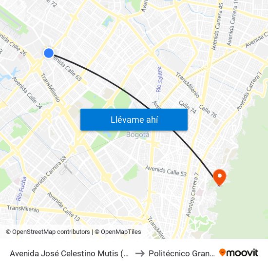 Avenida José Celestino Mutis (Av. C. De Cali - Ac 63) to Politécnico Grancolombiano map