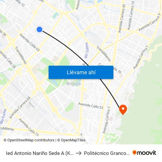 Ied Antonio Nariño Sede A (Kr 77a - Cl 68) to Politécnico Grancolombiano map