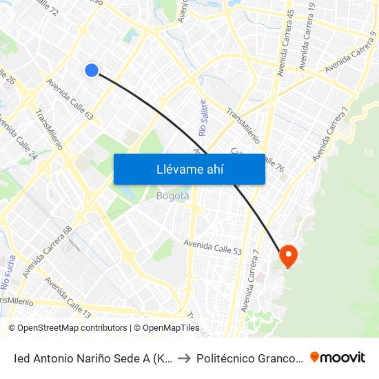 Ied Antonio Nariño Sede A (Kr 77a - Cl 67) to Politécnico Grancolombiano map