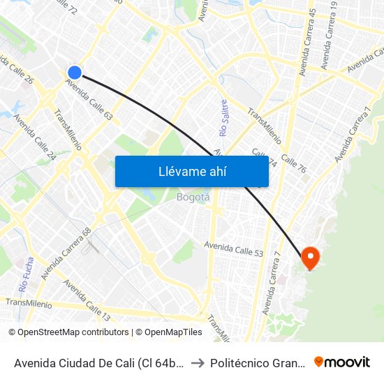 Avenida Ciudad De Cali (Cl 64b Bis - Av. C. De Cali) to Politécnico Grancolombiano map