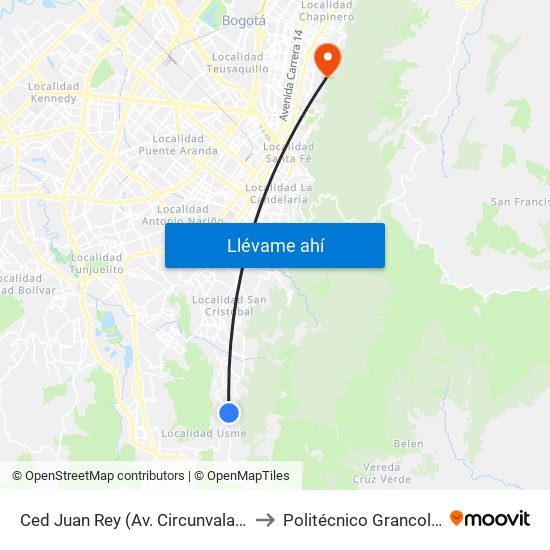 Ced Juan Rey (Av. Circunvalar - Cl 70 Sur) to Politécnico Grancolombiano map