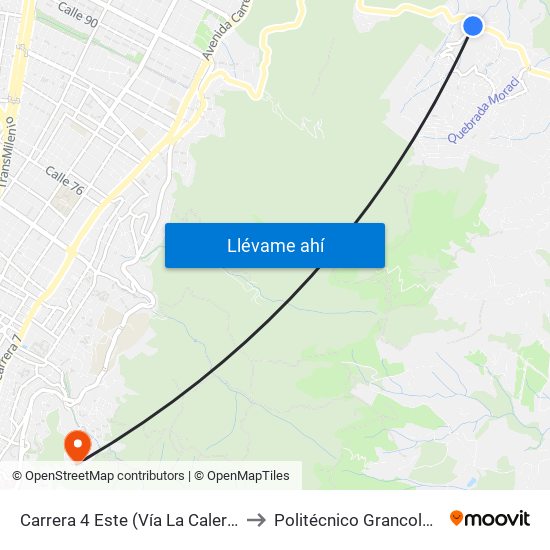 Carrera 4 Este (Vía La Calera Km 4,5) to Politécnico Grancolombiano map