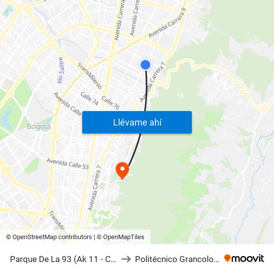 Parque De La 93 (Ak 11 - Cl 93a) (A) to Politécnico Grancolombiano map
