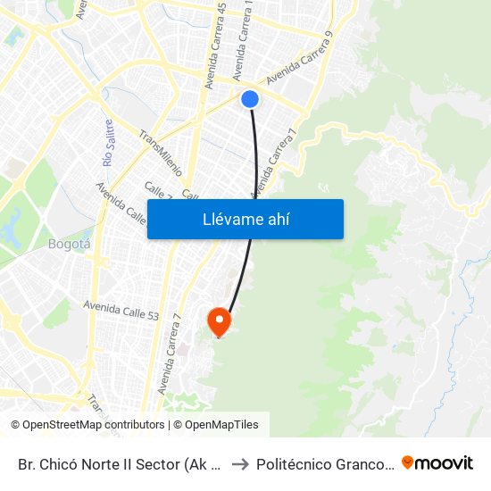 Br. Chicó Norte II Sector (Ak 15 - Cl 97) (A) to Politécnico Grancolombiano map