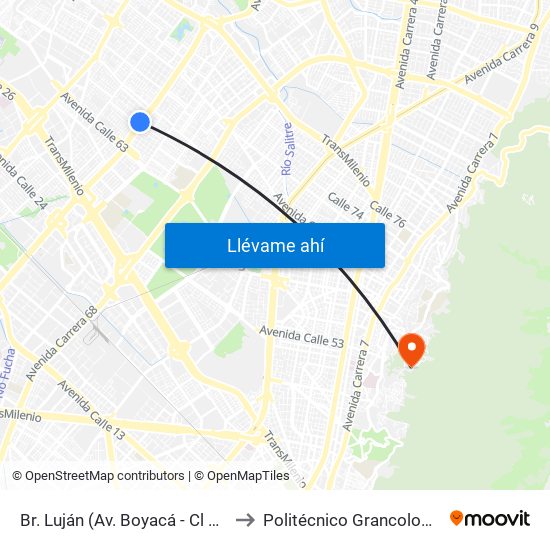 Br. Luján (Av. Boyacá - Cl 64h) (A) to Politécnico Grancolombiano map