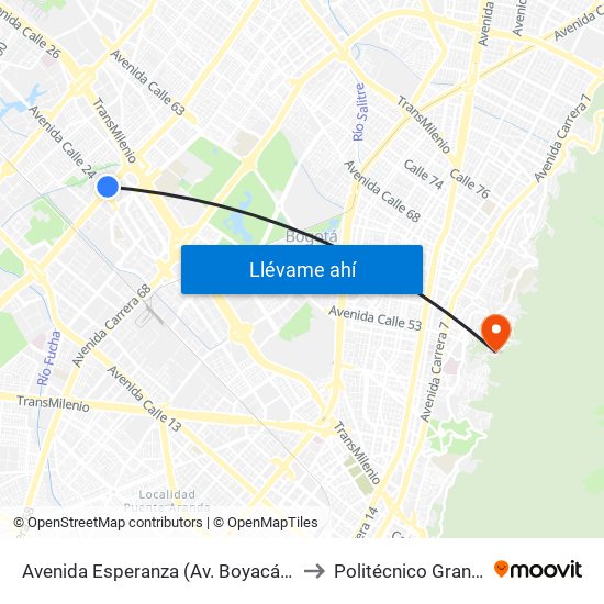 Avenida Esperanza (Av. Boyacá - Av. Esperanza) (A) to Politécnico Grancolombiano map