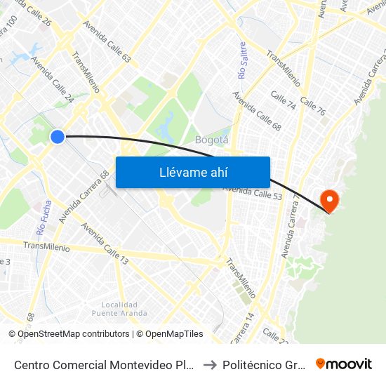 Centro Comercial Montevideo Plaza (Av. Boyacá - Cl 22) (A) to Politécnico Grancolombiano map