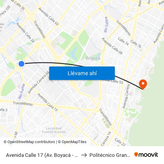 Avenida Calle 17 (Av. Boyacá - Av. Centenario) (A) to Politécnico Grancolombiano map