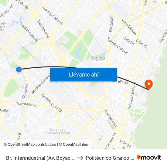 Br. Interindustrial (Av. Boyacá - Cl 13) (A) to Politécnico Grancolombiano map