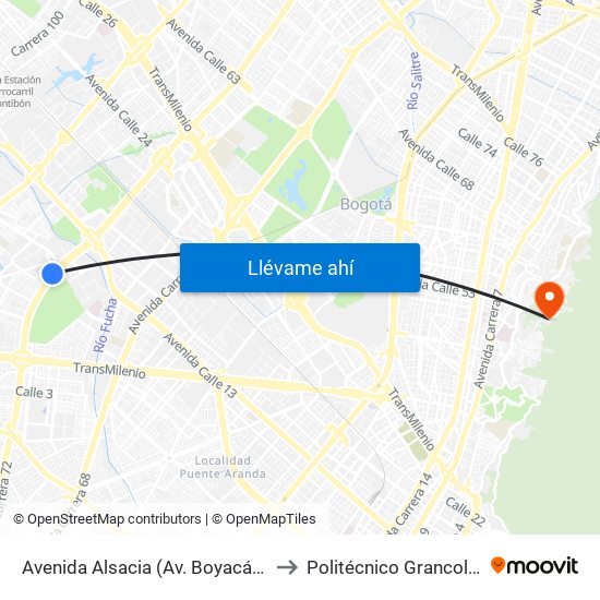 Avenida Alsacia (Av. Boyacá - Ac 12) (A) to Politécnico Grancolombiano map