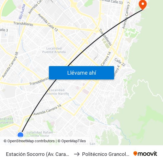Estación Socorro (Av. Caracas - Kr 15) to Politécnico Grancolombiano map