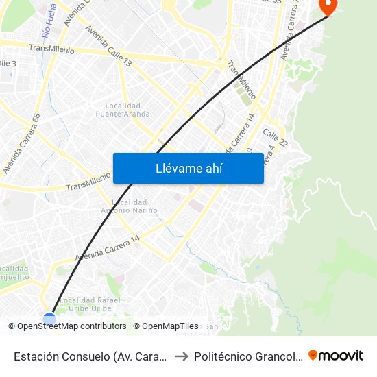 Estación Consuelo (Av. Caracas - Kr 12a) to Politécnico Grancolombiano map