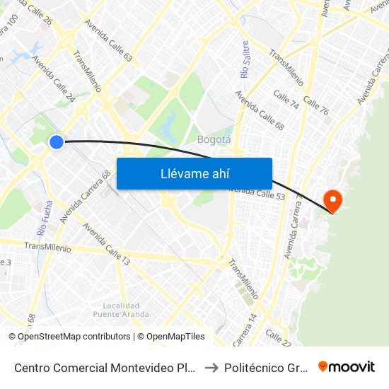 Centro Comercial Montevideo Plaza (Av. Boyacá - Cl 21) (A) to Politécnico Grancolombiano map