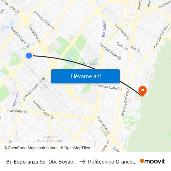 Br. Esperanza Sur (Av. Boyacá - Cl 23) (A) to Politécnico Grancolombiano map