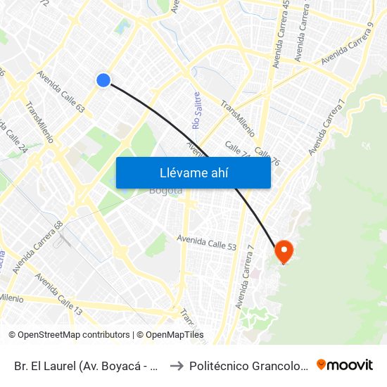 Br. El Laurel (Av. Boyacá - Cl 67) (A) to Politécnico Grancolombiano map