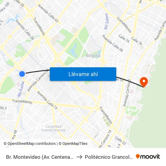 Br. Montevideo (Av. Centenario - Kr 68b) to Politécnico Grancolombiano map