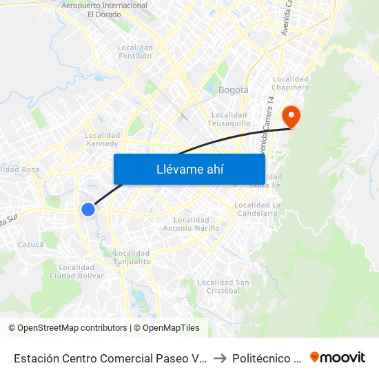 Estación Centro Comercial Paseo Villa Del Río - Madelena (Auto Sur - Kr 66a) to Politécnico Grancolombiano map