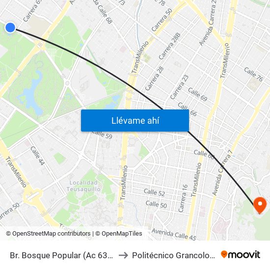 Br. Bosque Popular (Ac 63 - Kr 69f) to Politécnico Grancolombiano map