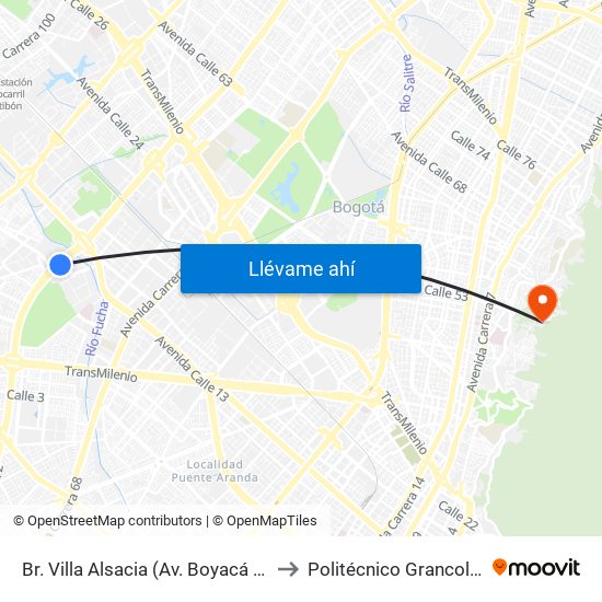 Br. Villa Alsacia (Av. Boyacá - Cl 12a) (A) to Politécnico Grancolombiano map