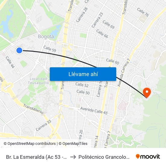 Br. La Esmeralda (Ac 53 - Kr 57) to Politécnico Grancolombiano map