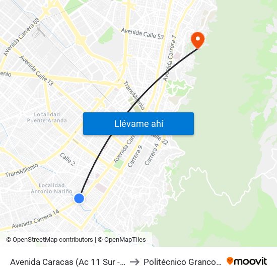 Avenida Caracas (Ac 11 Sur - Av. Caracas) to Politécnico Grancolombiano map