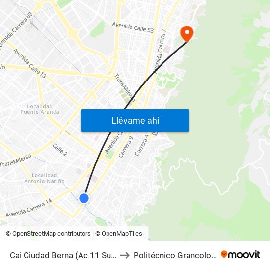 Cai Ciudad Berna (Ac 11 Sur - Ak 10) to Politécnico Grancolombiano map