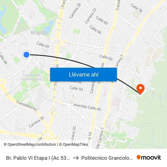 Br. Pablo VI Etapa I (Ac 53 - Ak 50) to Politécnico Grancolombiano map