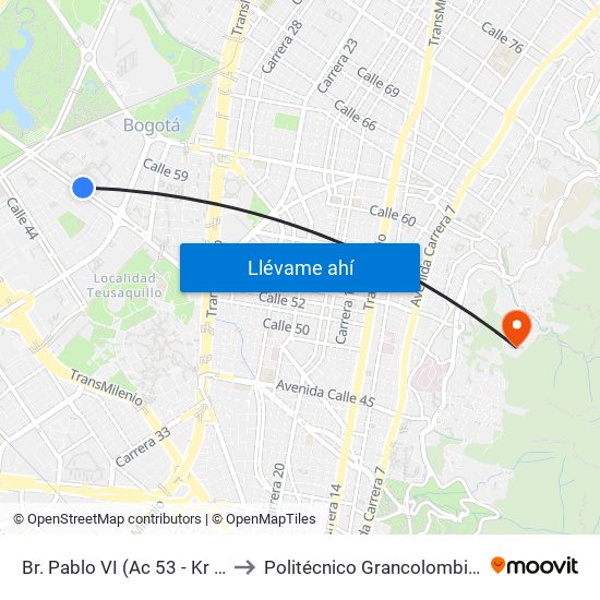 Br. Pablo VI (Ac 53 - Kr 54) to Politécnico Grancolombiano map