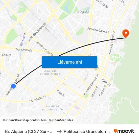 Br. Alquería (Cl 37 Sur - Kr 53) to Politécnico Grancolombiano map