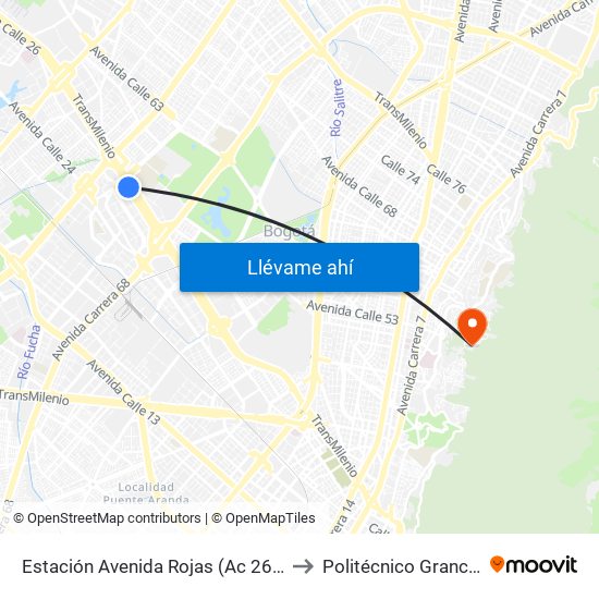 Estación Avenida Rojas (Ac 26 - Kr 69d Bis) (A) to Politécnico Grancolombiano map